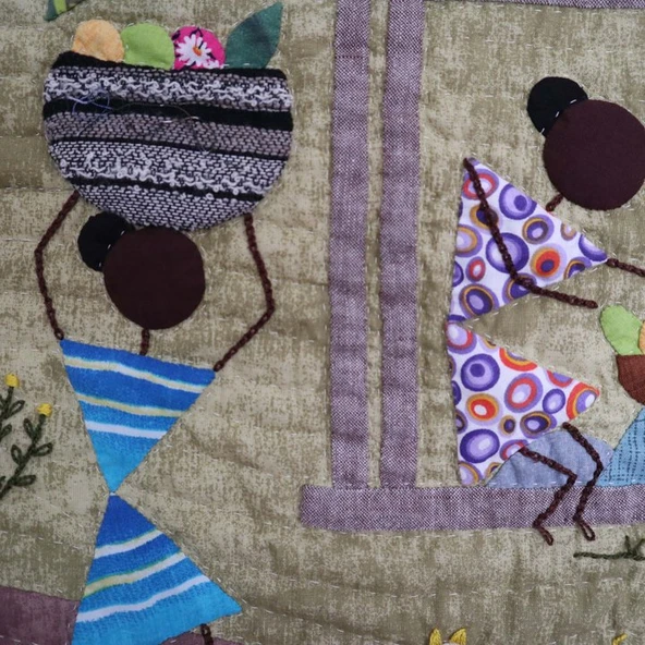 Afrikalı Kadınların Köy Yaşantısı Patchwork Pano - 6