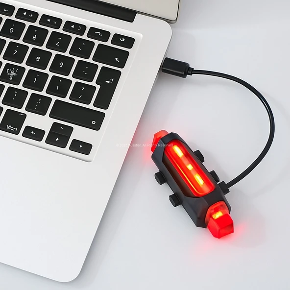 USB Şarjlı Su Geçirmez LED Bisiklet Arka Lambası - 5 Modlu Kompakt Güvenlik Işığı - 5
