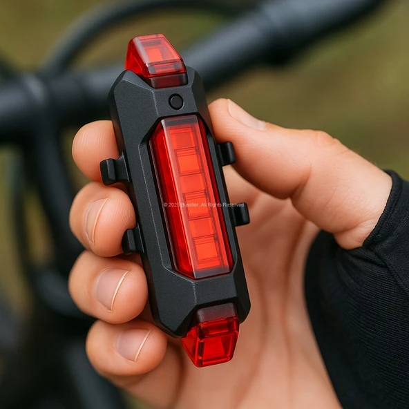 USB Şarjlı Su Geçirmez LED Bisiklet Arka Lambası - 5 Modlu Kompakt Güvenlik Işığı - 6