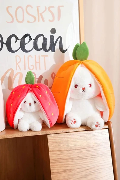 Peluş Çilek Tavşan Çantalı 50 cm Sevimli Çilek Tavşan Hediyelik - 3