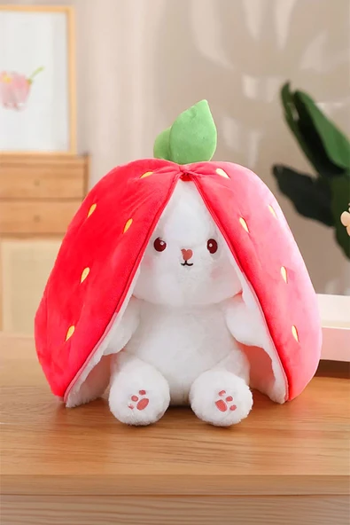 Peluş Çilek Tavşan Çantalı 50 cm Sevimli Çilek Tavşan Hediyelik