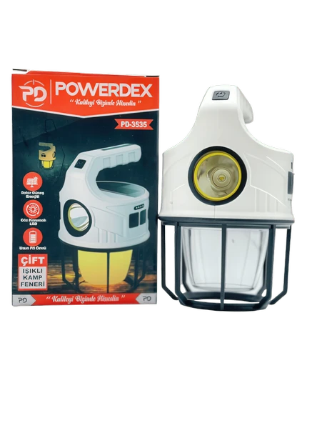 Orpemo Powerdex PD 3535 Solar Şarjlı Kamp Lambası Çift Işıklı, Taşınabilir, Güneş Enerjili LED Fener