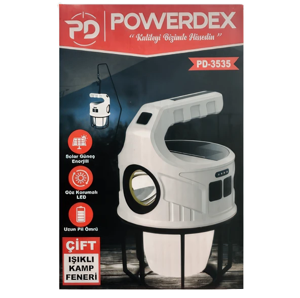 Orpemo Powerdex PD 3535 Solar Şarjlı Kamp Lambası Çift Işıklı, Taşınabilir, Güneş Enerjili LED Fener - Resim 4