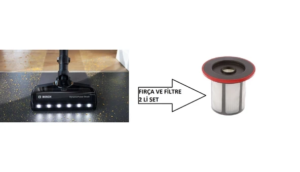 Bosch Unlimited Serie 6 Ve 7 Uyumlu Şarjı Süpürge Başlığı LED Aydınlatmalı Başlık Ve Filtre