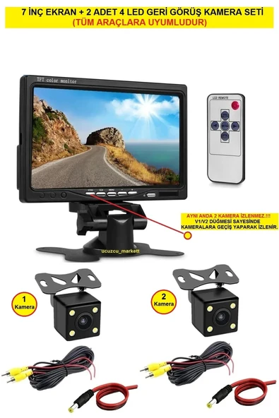 7 İNÇ EKRAN + 2 ADET 4 LED GECE GÖRÜŞLÜ KAMERA SETİ