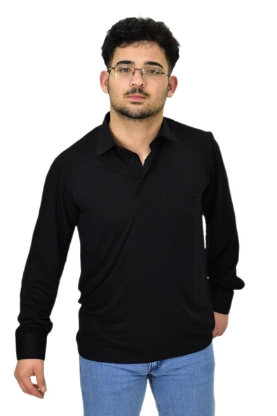 Erkek Gömlek Yaka Uzunkol Tişört T6063 BGL-ST04542 - Resim 3