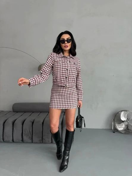 Ekose Tüvit Ceket & Etek Takım - 2