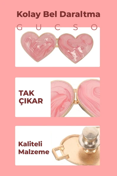 Kalpli Pantolon Beli Daraltma Aparatı, Broş, Kalpli Kemer , Pembe, Beyaz, Renk Kalpli Bel Daraltma Çıtçıtı, Dayanıklı Demir Çıtçıt, Kot Pantolon Daraltma Aparatı, Kadın - 5