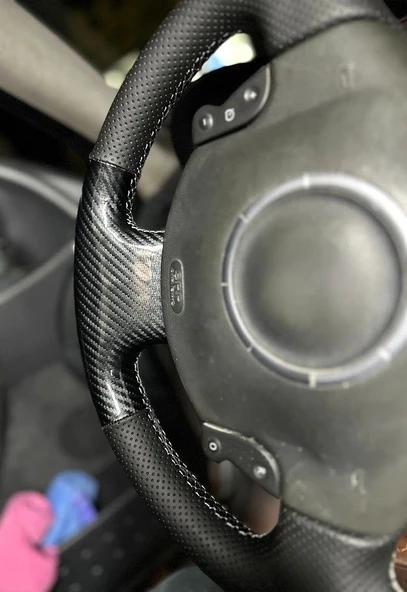 Renault Megane 2 Araca Özel Direksiyon Dikmeli Direksiyon Kılıfı (5D Kristal Karbon) - Resim 5