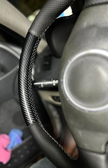 Renault Megane 2 Araca Özel Direksiyon Dikmeli Direksiyon Kılıfı (5D Kristal Karbon) - Resim 4