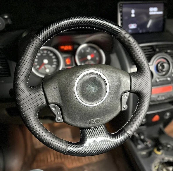 Renault Megane 2 Araca Özel Direksiyon Dikmeli Direksiyon Kılıfı (5D Kristal Karbon) - Resim 3