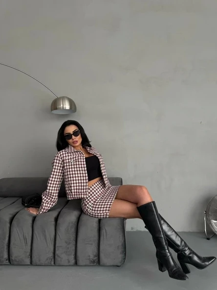 Ekose Tüvit Ceket & Etek Takım - 5