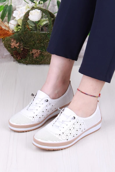 Fort 701-3 Anatomik Rahat Lazer Baskılı Delikli Lastik Bağcıklı Kadın Ayakkabı - Resim 11