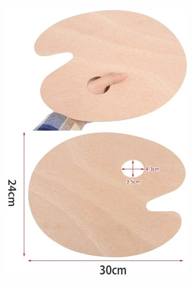 Ahşap Palet Oval Naturel 12 li Resim Fırçası Seti 1 Paket Yuvarlak ve Kesik Uçlu Boyama Fırçası Akrilik Yağlı Guaj Boya - 5