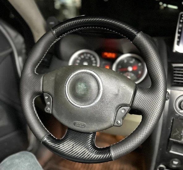 Renault Megane 2 Araca Özel Direksiyon Dikmeli Direksiyon Kılıfı (5D Kristal Karbon) - Resim 2