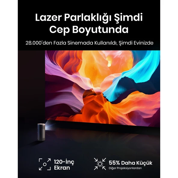 Anker Nebula Capsule 3 Laser Akıllı Taşınabilir Projeksiyon Cihazı - 300 ANSI Lümen Lazer - 1080p HD Çözünürlük - 8W Dolby Digital Hoparlör - D2426 (Anker Türkiye Garantili) - 4