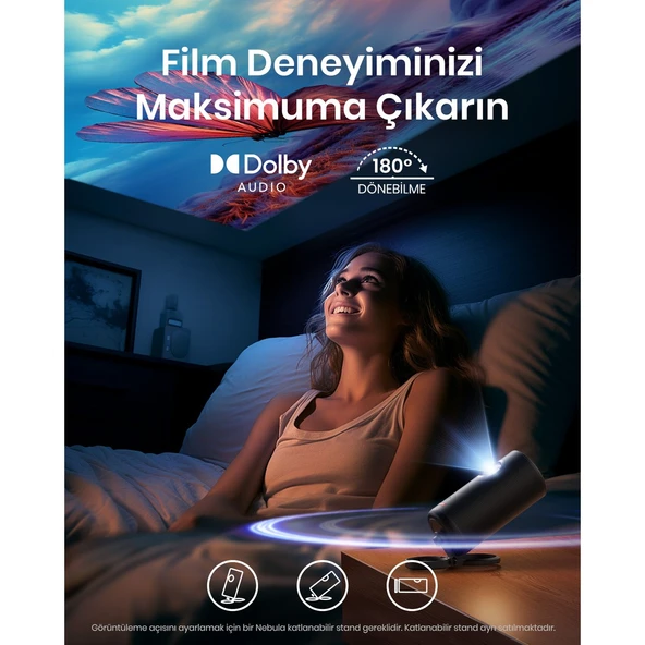 Anker Nebula Capsule 3 Laser Akıllı Taşınabilir Projeksiyon Cihazı - 300 ANSI Lümen Lazer - 1080p HD Çözünürlük - 8W Dolby Digital Hoparlör - D2426 (Anker Türkiye Garantili) - 8