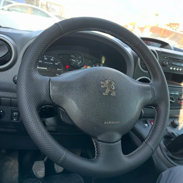 Citroen Berlingo Araca Özel Direksiyon Kılıfı NOKTA DÜZ GRİ İP - Resim 3