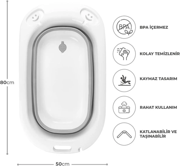 Omnipazar AK-729 Katlanır Bebek Yıkama Banyo Küveti Beyaz - Gri - 4