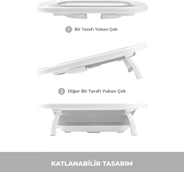 Omnipazar AK-779 Katlanır Bebek Yıkama Banyo Küvet 3'lü Set Beyaz-Gri - 2