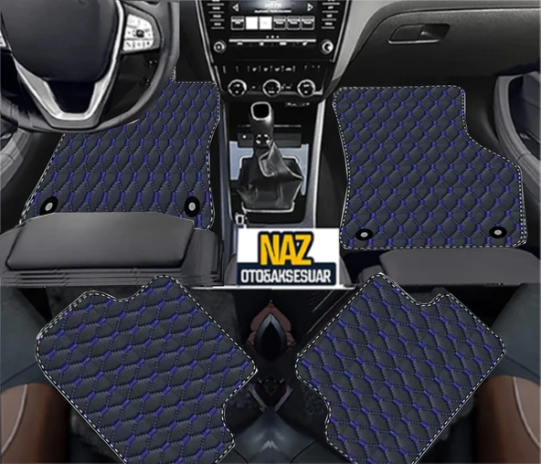 FORD FOCUS 2 2005-2011 Uyumlu Mavi Dikişli Siyah Deri Paspas