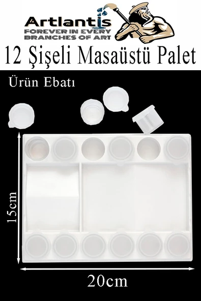 12 li Şişeli Boya Palet Kabı 1 Paket Kapaklı Şişe Resim Paleti Godeli Sanatsal Plastik Palet ve Saklama Kabları Akrilik - 2