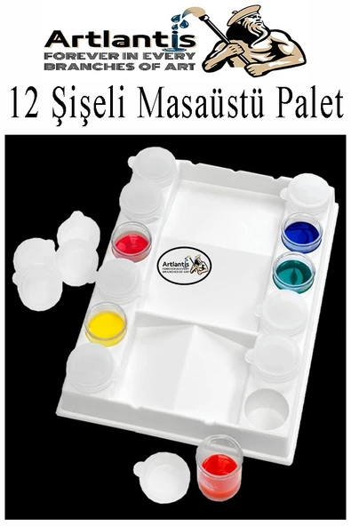 12 li Şişeli Boya Palet Kabı 1 Paket Kapaklı Şişe Resim Paleti Godeli Sanatsal Plastik Palet ve Saklama Kabları Akrilik