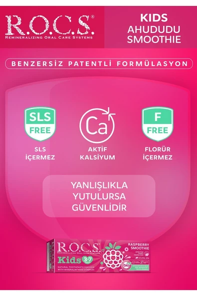 R.O.C.S. Kıds 3-7 Yaş Ahududu Smoothıe Tadında Florürsüz Diş Macunu 45g - Resim 4