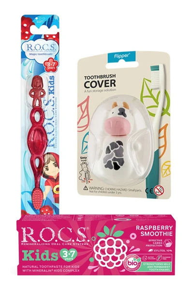 R.O.C.S. 3-7 Yaş Ahududu Smoothıe Ağız Bakım Seti-kids Diş Mcn+kids Diş Frc Kırmızı + Inek Sak. Kabı - 4