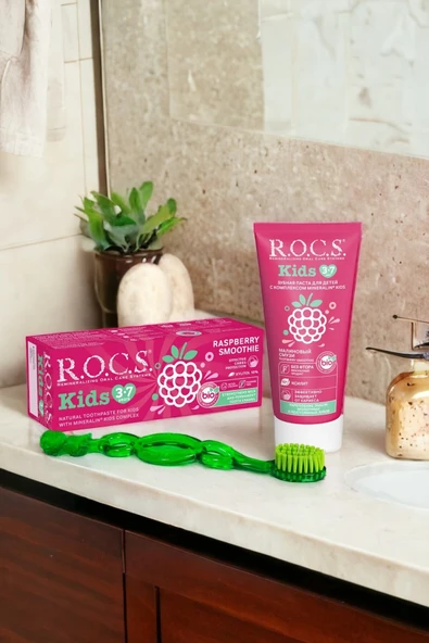 R.O.C.S. Kıds 3-7 Yaş Ahududu Smoothıe Tadında Florürsüz Diş Mcn+3-7 Kids Fırça Seti-yeşil - 2