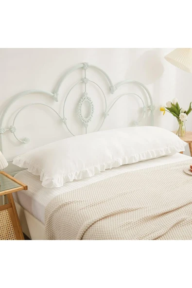 Beyaz uzun fırfırlı yastık kılıfı - Hamile yastık kılıfı 50 x 135 cm - 3