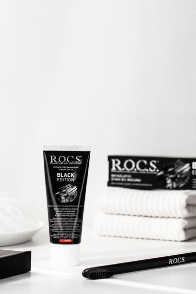 R.O.C.S. Rocs Black Edition Kömür Özlü Beyazlatıcı Ağız Bakım Seti - 2 Macun Ve 2 Fırça - Resim 6