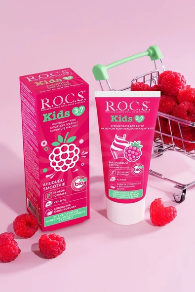 R.O.C.S. Kıds 3-7 Yaş Ahududu Smoothıe Tadında Florürsüz Diş Macunu 45g - Resim 5