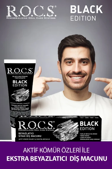 R.O.C.S. Rocs Black Edition Kömür Özlü Beyazlatıcı Ağız Bakım Seti - 2 Macun Ve 2 Fırça - Resim 2