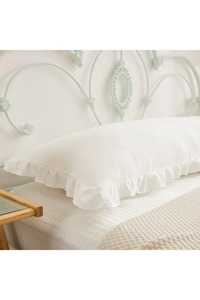 Beyaz uzun fırfırlı yastık kılıfı - Hamile yastık kılıfı 50 x 135 cm - 2