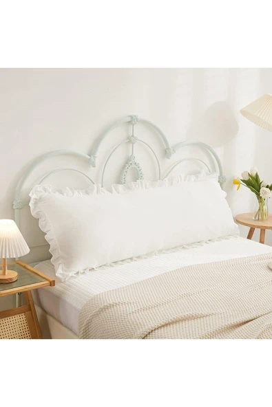 Beyaz uzun fırfırlı yastık kılıfı - Hamile yastık kılıfı 50 x 135 cm - 4