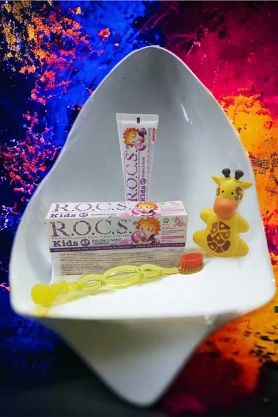 R.O.C.S. Kids 4-7 Yaş Komple Ağız Bakım Seti -balon Macun + Kids Fırçası +zürafa Saklama Kabı - Resim 4