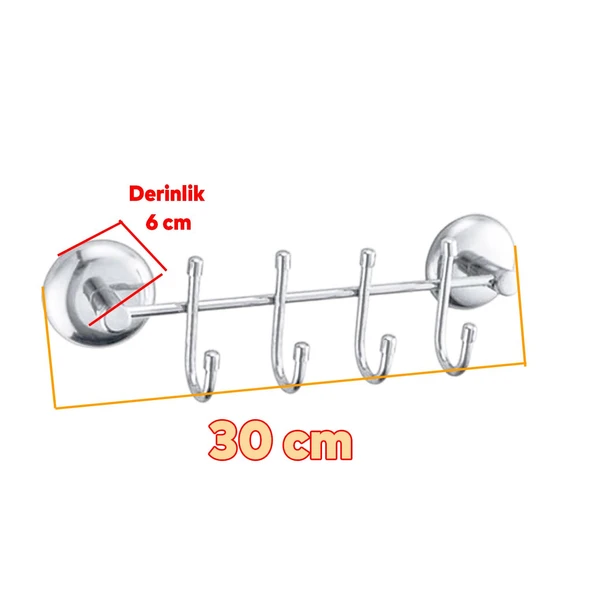 Metal 4'lü Askı Banyo Lavabo Vidalı Askılık Sağlam Aparat Krom Askılık Elbise Havlu Asma Askı - 2