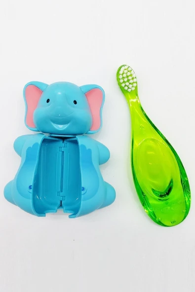 R.O.C.S. Baby 0-3 Yaş Diş Fırçası Ve Flipper Hijyenik Saklama Kabı Seti - Fil Figürlü-yeşil Fırça