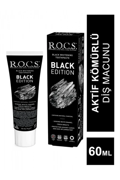 R.O.C.S. Black Edition Aktif Kömür Özleri İçeren Beyazlatıcı Siyah Diş Macunu 60 ml