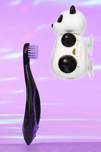 R.O.C.S. Baby Neon 0-3 Yaş Diş Fırçası Mor Ve Flipper Hijyenik Saklama Kabı Seti - Panda Figürlü - Resim 5