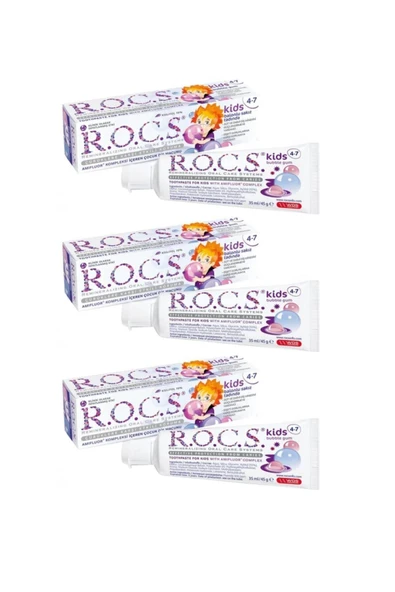 R.O.C.S. Rocs Kids 4-7 Yaş Diş Macunu Balon Sakızı 45 G 3'lü