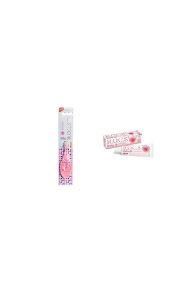 Rocs Baby 0-3 Yaş Diş Fırçası Pembe + Rocs Elma Püresi Florürsüz Diş Macunu 35 ml 0-3 Yaş