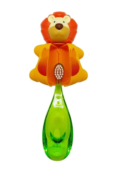 R.O.C.S. Baby 0-3 Yaş Diş Fırçası Ve Flipper Hijyenik Saklama Kabı Seti - Aslan Figürlü Yeşil Fırça - Resim 2