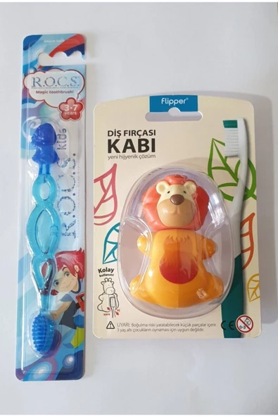 R.O.C.S. Diş Fırçası Ve Flipper Hijyenik Saklama Kabı Seti Aslan Fiğürlü
