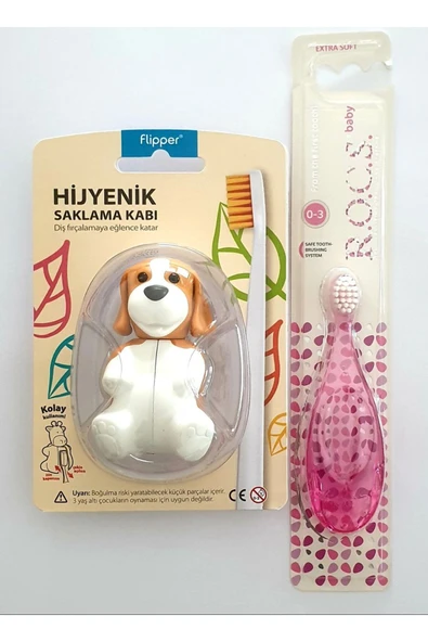 R.O.C.S. 0-3 Yaş Pembe Diş Fırçası ve Köpek Figürlü Saklama Kabı