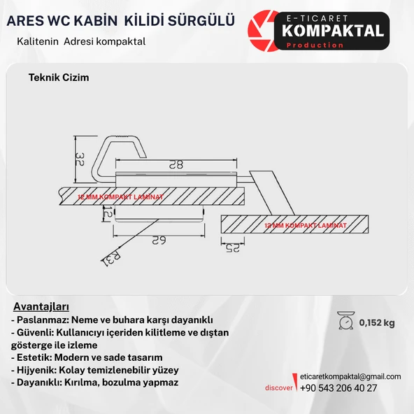 ARES Wc Kabin Kilidi Sürgü - 4