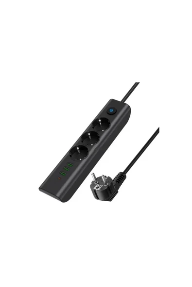 Termal Akım Korumalı Isıya Dayanıklı 3’lü Priz, 3 Usb, 1 Type-c Giriş Kablolu Priz