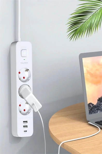 Akım Korumalı 3’lü Priz 2xusb 1xtype-c 3680w Girişli Uzatma Kablolu Priz Ftr16