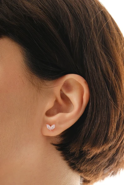 Gümüş rose markız kesim zirkon taşlı buz çiçeği küpe SGTL12838ROSE - Resim 2